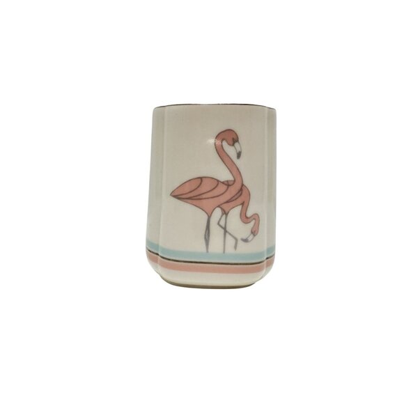 Kitsch Pink Flamingo Bird Ceramic Toothbrush Holder 1980s Florida Japan - Picture 1 of 5